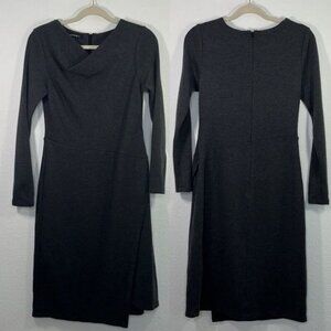 lafayette 148 100% Virgin Wool Cowl‎ neck Shift Dress size 4 Charcoal Grey